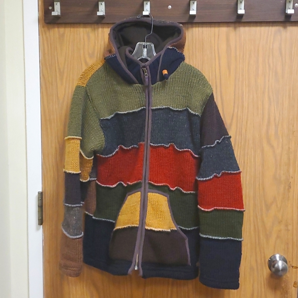 Men's Multicolor Patchwork Hooded Zip Sweater - Picture 3 of 11